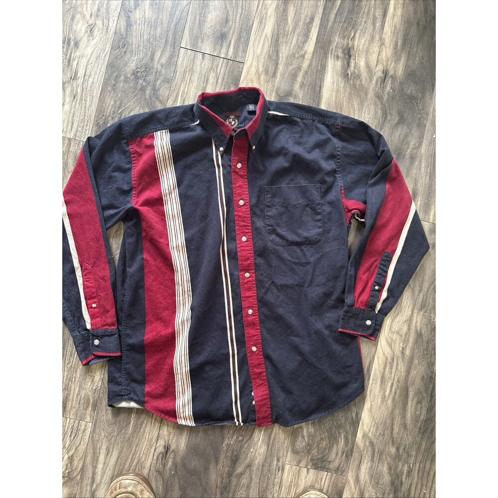Vintage Ivy Crew Button Up Shirt Mens L Colorblock Striped 90s Preppy Streetwear